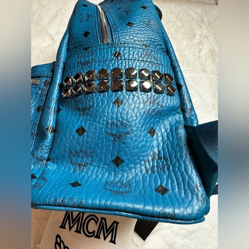 MCM blue Leather Backpack with studs brand new with tag